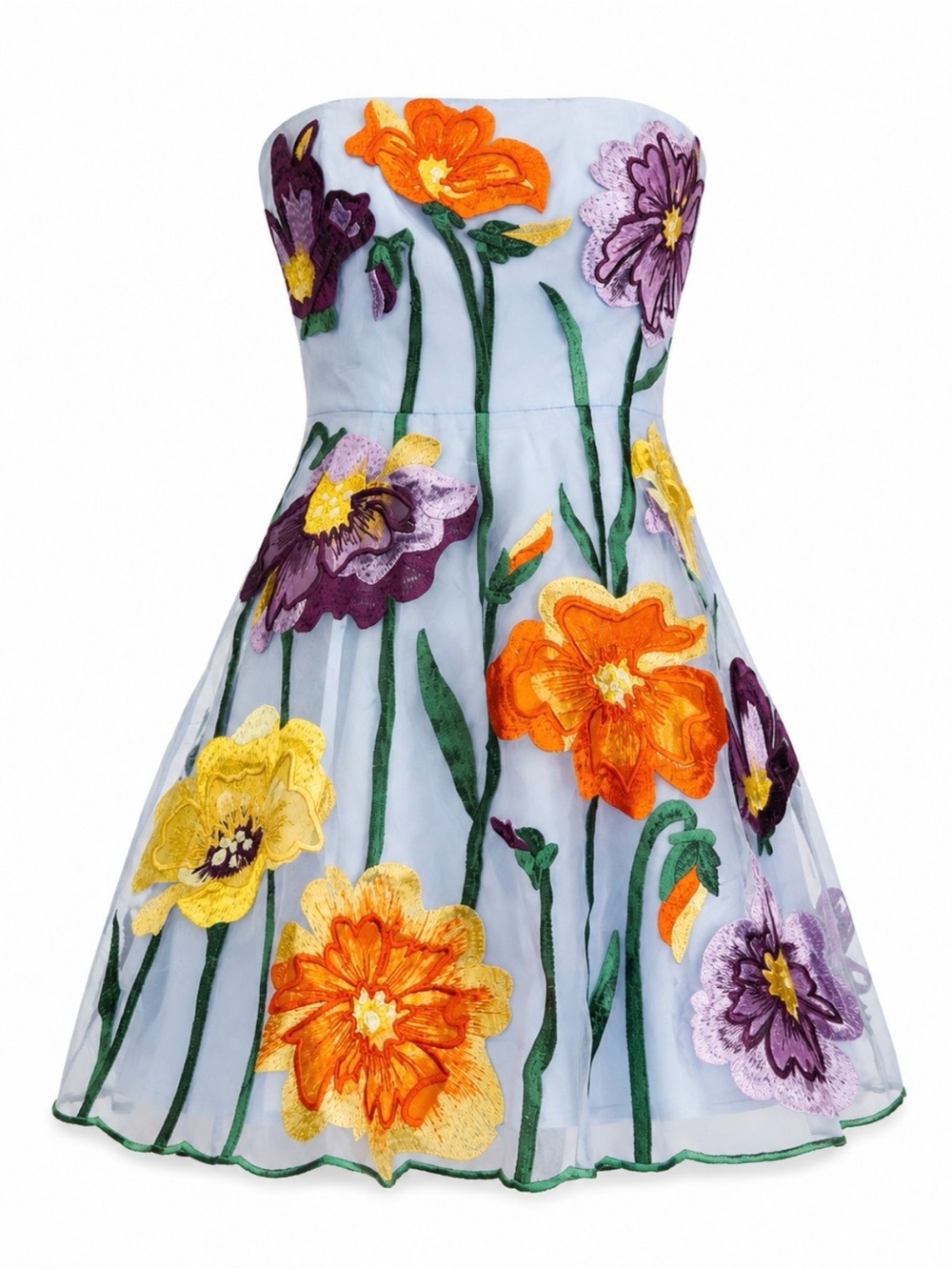 Anthropologie Maeve Floral Appliqué Embroidered Organza Strapless Mini Dress M